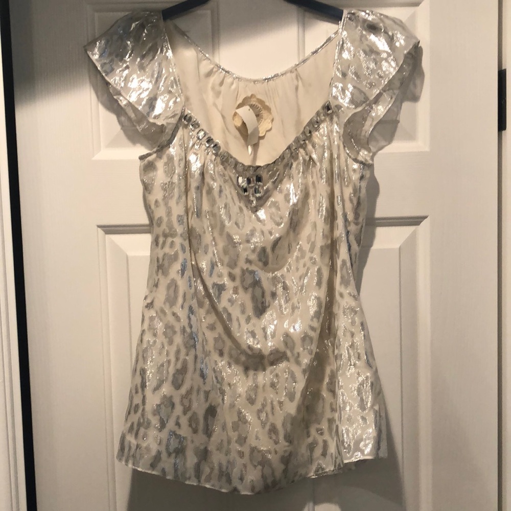 NWT Beautiful silk leopard print with crystal embellishments detail!